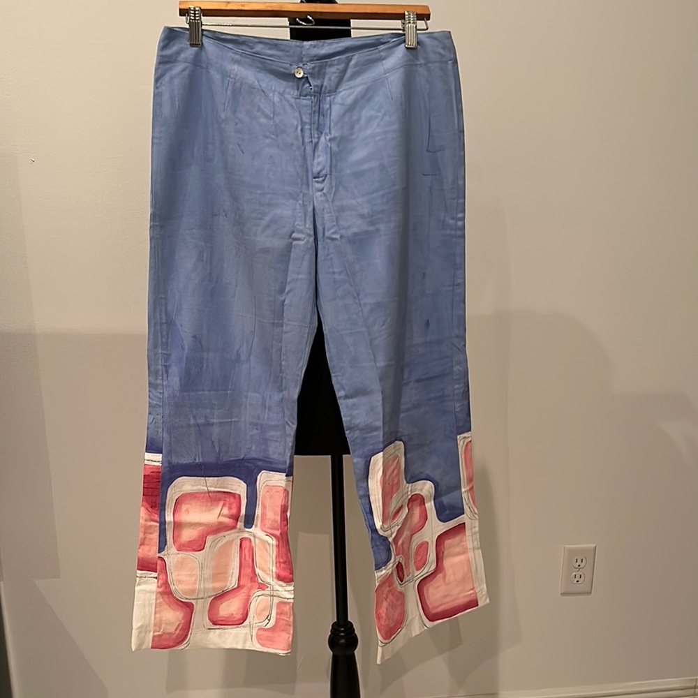 Blue and Pink Patterned Women's Jeans